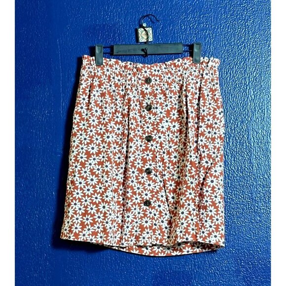 Madewell Size M Skirt Mini Orange Falling Daisies Paperbag Casual Pockets Floral - Picture 5 of 9